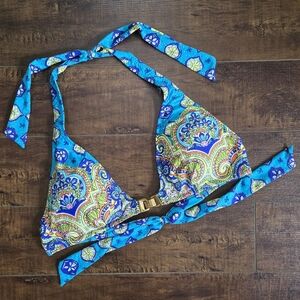 Trina Turk Corsica Buckle Halter Bikini Top Turquoise Size 12